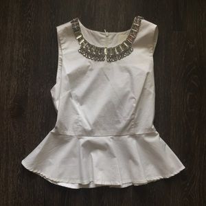 WHITE BEJEWELED TOP